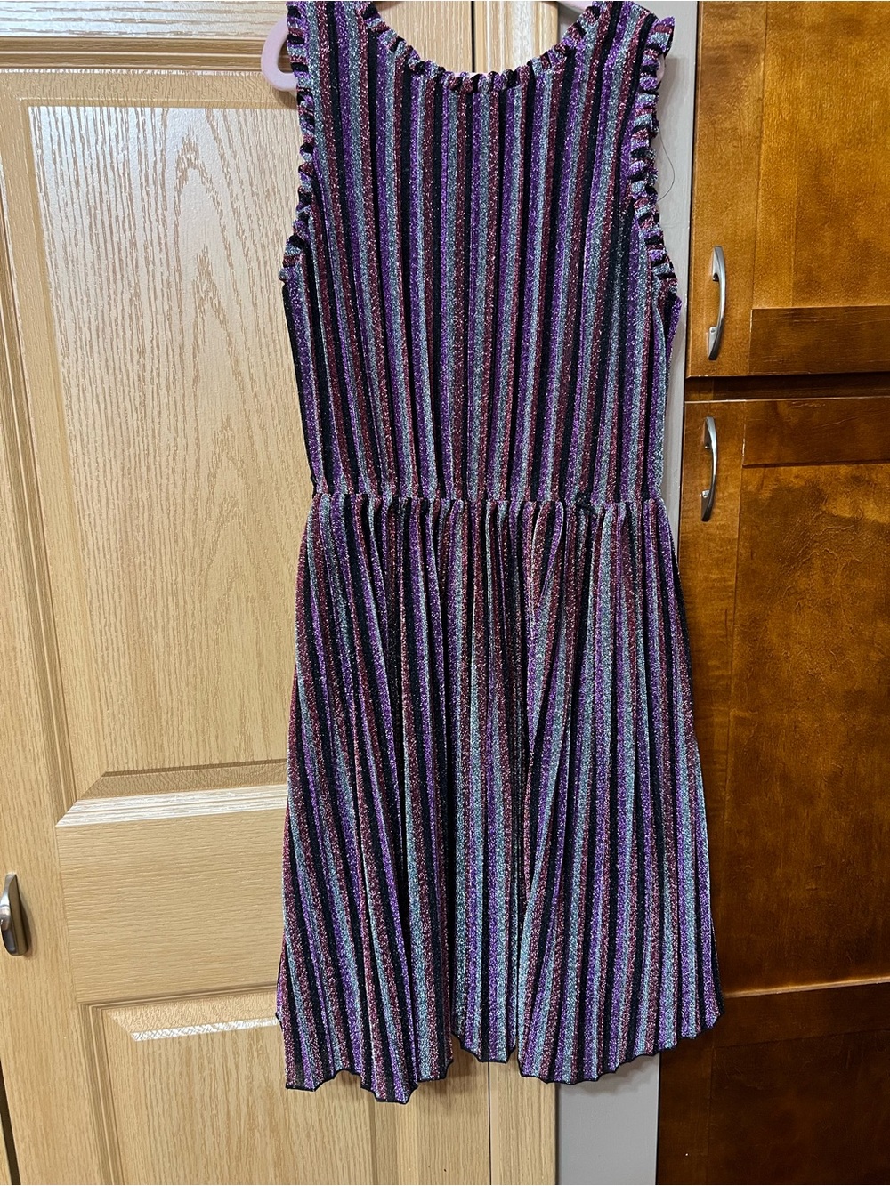 Girls' Metallic Stripe Sleeveless Dress - Purple Multi